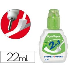 Corrector liquido liquid paper 2 en 1 con punta metalica y brocha de espuma