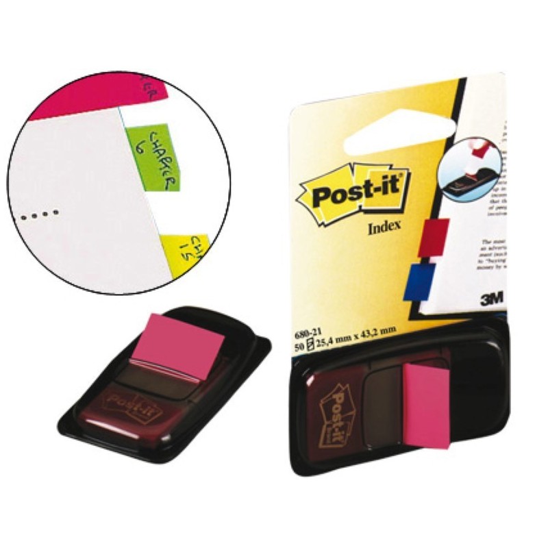 Post-it dispensador de 50 index rosa brillante 680-21